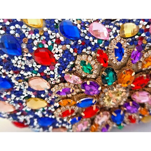 PURSE/CLUTCH-Encrusted in Rhinestones on Front-Gold Back-Shoulder Chain-Clutch - Picture 8 of 16